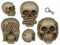 TIRELIRE TÊTE DE MORT (Modèles Avec Les 3 Signes) Taille 15 X 10 Cm