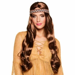 PERRUQUE HIPPIE BRUNE (avec Bandeau)