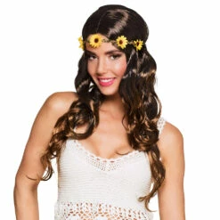 PERRUQUE HIPPIE BRUNE (Perruque Femme à Fleurs)