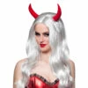 PERRUQUE DE DIABLESSE (Longue Et Blanche + Cornes) -FêteMagique Soldes 86005