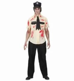 COSTUME POLICIER ZOMBIE (Avec Cravate Et Chapeau) Tailles Adultes