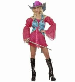 MADAME MOUSQUETAIRE (Robe Rose, Corset, Chapeau) Tailles Adultes