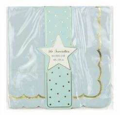 SERVIETTES BLEU PASTEL/OR (16 Serviettes 33 X 33 Cm)
