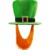 CHAPEAU SAINT PATRICK (Haut De Forme Velours Vert) Boucle Et Barbe Rousse -FêteMagique Soldes 9508P nc 9508P a