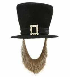 CHAPEAU SAINT PATRICK (Haut De Forme Velours Noir) Boucle Et Barbe Marron