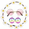 SET ACCESSOIRES HIPPIE (Boucles D'oreilles, Lunettes) Bandeau Cheveux à Fleurs