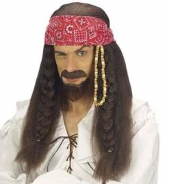 PERRUQUE PIRATE BANDANA (Le Pirate Des Caraïbes) Barbe, Moustache, Perles