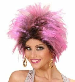 PERRUQUE URBAN VIBE (Bicolore Rose Et Noire) Perruque + Boucles D'oreilles