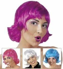 PERRUQUE FLIPPER (Assortiment 4 Coloris) Blanc, Violet, Rose, Bleu