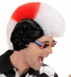 PERRUQUE SUPPORTER (Blanc - Rouge - Blanc) Perruque Punk Avec Boite