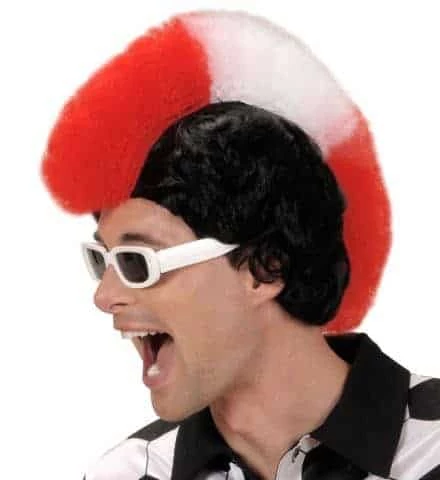 PERRUQUE SUPPORTER (Rouge - Blanc - Rouge) Perruque Punk Avec Boite 3 PERRUQUE SUPPORTER (Rouge - Blanc - Rouge) Perruque Punk Avec Boite