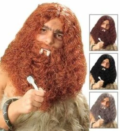 PERRUQUE HOMME PRIMITIF (Homme Des Cavernes) Perruque + Barbe - 4 Coloris