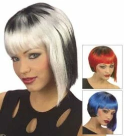 PERRUQUE PUNK NÉON (Bicolore 3 Coloris Assortis) Perruque En Boite