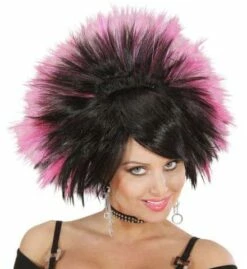 PERRUQUE PRINCESSE ROCK (Cheveux Noirs Et Roses) Perruque En Boite