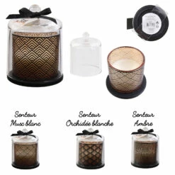 BOUGIE DÉCO SOUS CLOCHE (avec Noeud - 3 Senteurs) Taille 11 X 7 Cm