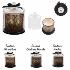 BOUGIE DÉCO SOUS CLOCHE (avec Noeud - 3 Senteurs) Taille 14 X 11 Cm