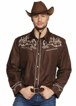 CHEMISE DE COW BOY (Marron à Manches Longues) Tailles Adultes